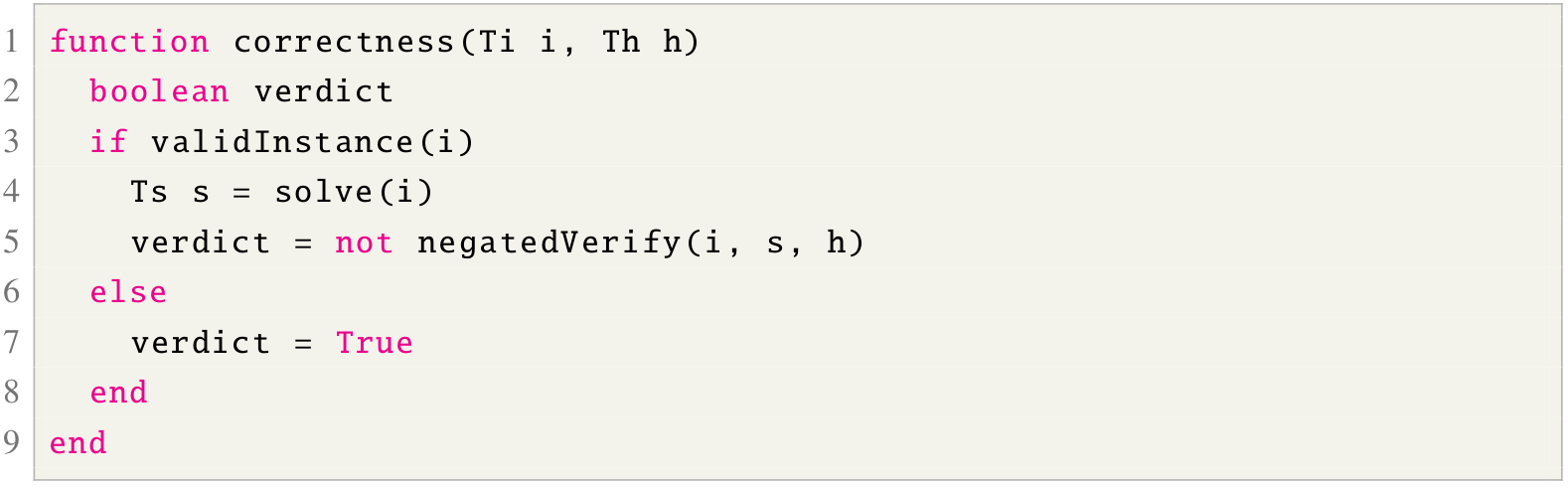 Program 3.7: Format of program <code>correctness</code>